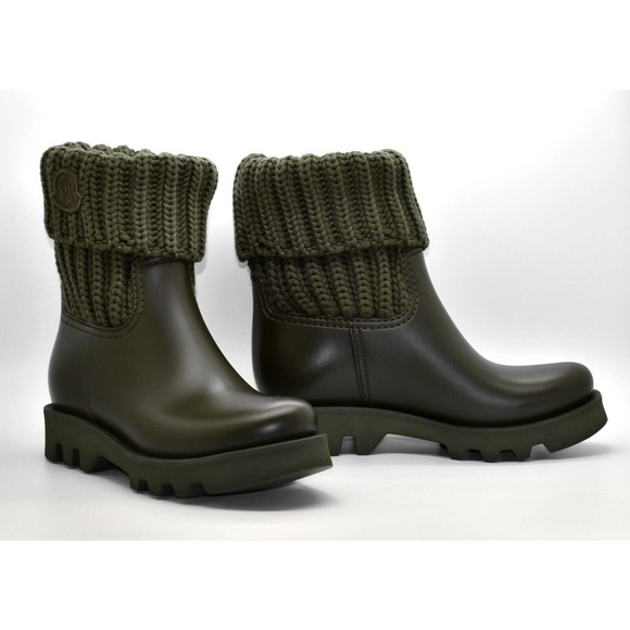 I0 NEW MONCLER Ginette Knitted Roll Up Collar Logo Patch Rain Boots Size 35 $475 - Picture 1 of 9